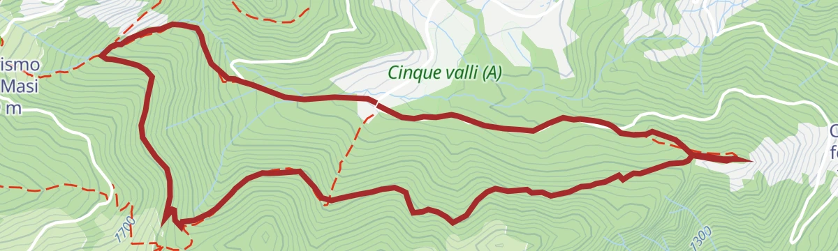Route map: Roncegno Terme: 5 valleys - Sant'Osvaldo Chapel - 5 Valleys Mines